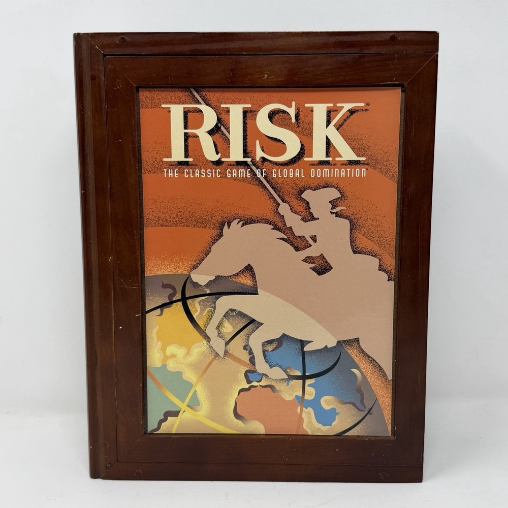 Risk Vintage Game Collection Wooden Library Book Shelf Wood Box 2005 Edition